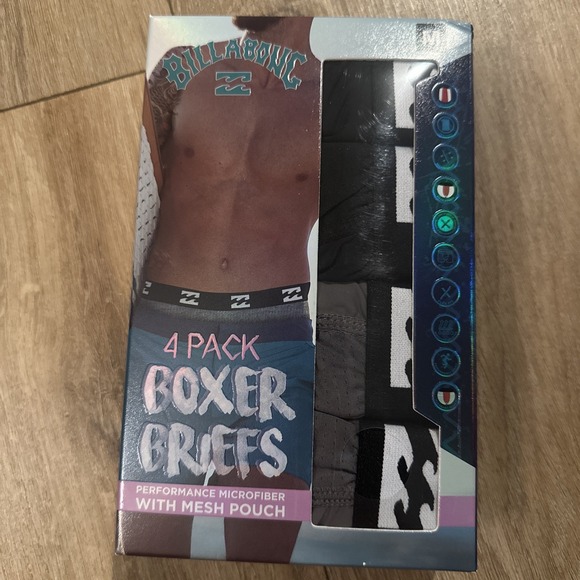 Billabong Men's Med (32-34) 4PK Performance‎ Microfiber BoxerBriefs W/ MeshPouch - Picture 1 of 7